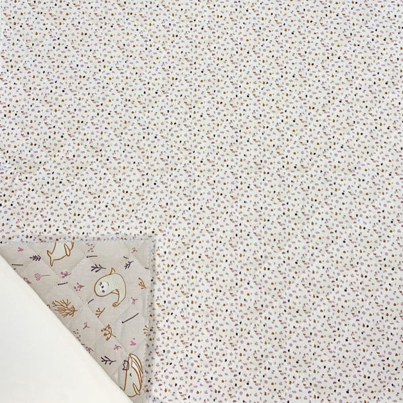Printed Quilted Cotton WALINA / JIAL Light Greige / White